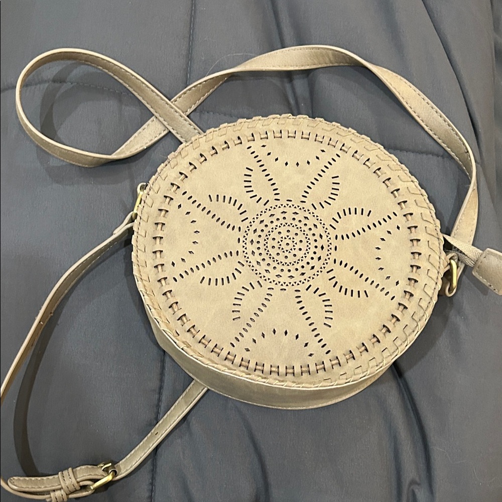 Street Level Beige Round Crossbody Bag